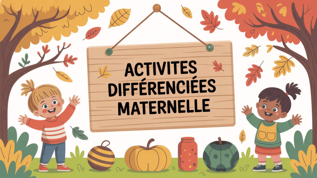 activites differenciees maternelle automne, enfants explorant nature, feuilles