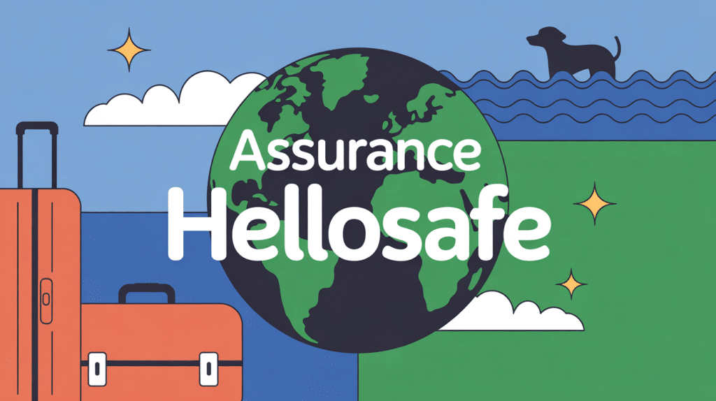 illustration assurance hellosafe globe vagues chien valise