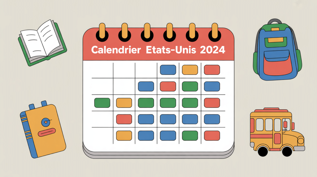 illustration calendrier scolaire états-unis 2024 symboles vacances et rentrée