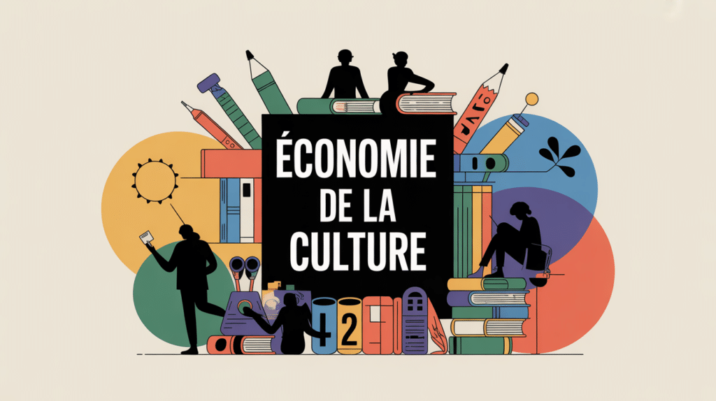 Illustration scene culturelle et numerique avec titre Economie de la culture