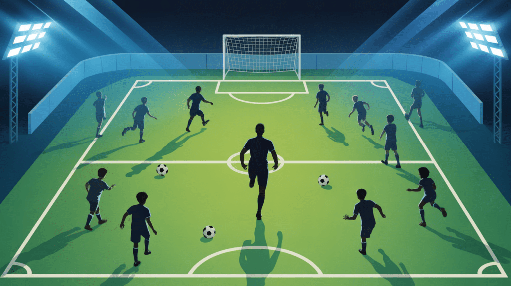 Footballeur professionnel terrain football enfants illustration SEO