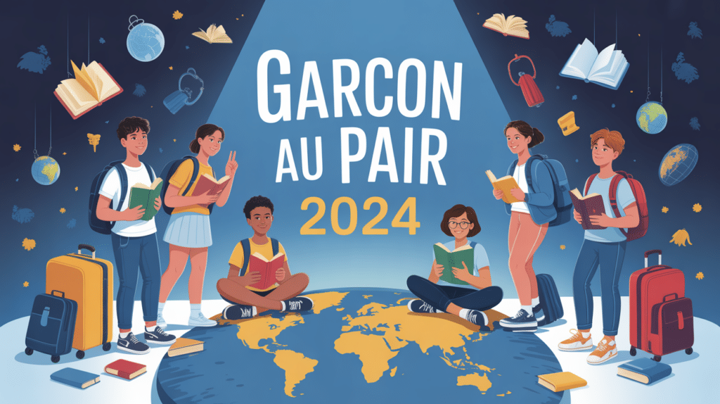 jeunes mixte autour carte monde garcon au pair