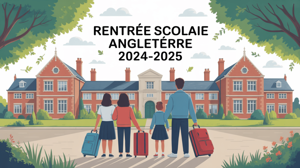 illustration famille devant ecole angleterre 2024 2025