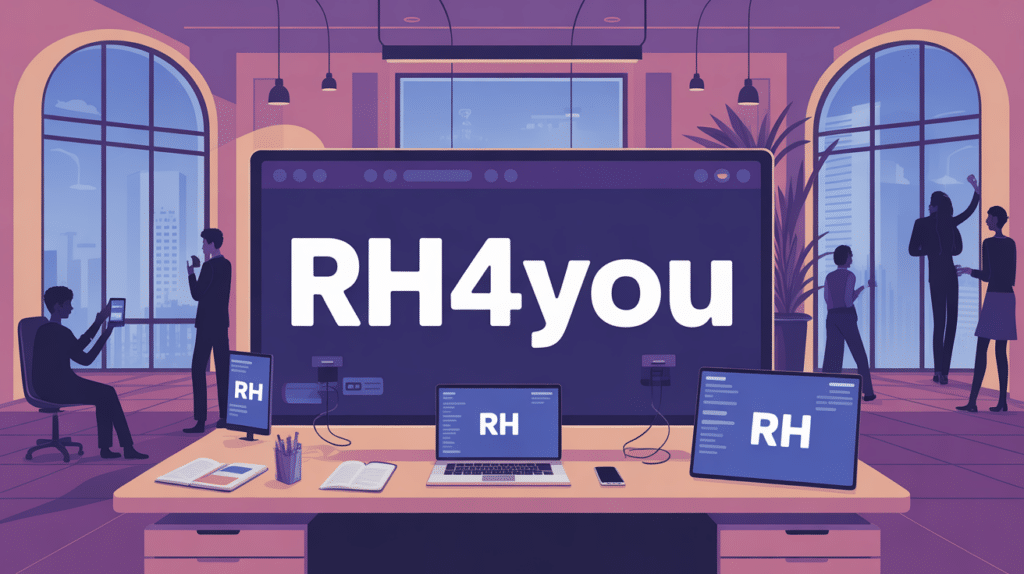 Bureau digital affichant RH4YOU sur divers écrans