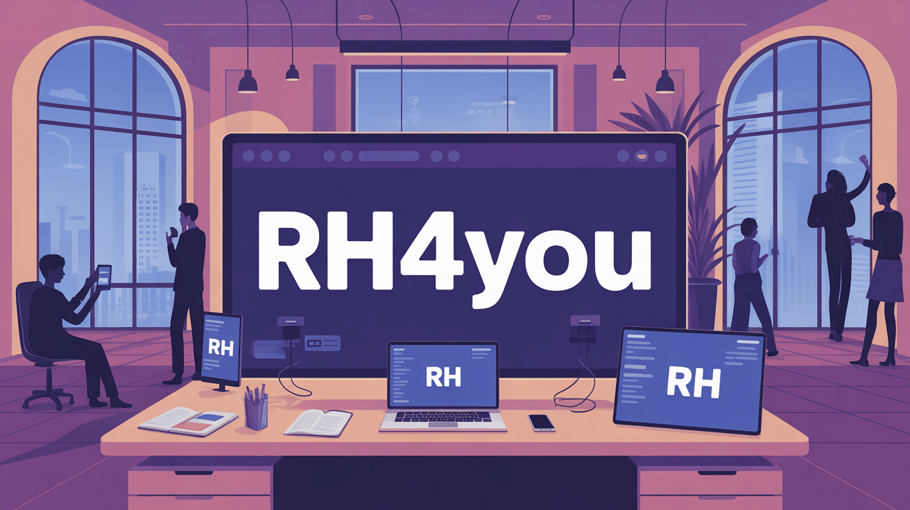 Bureau digital affichant RH4YOU sur divers écrans