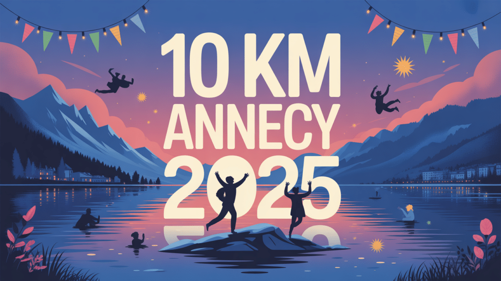 Silhouettes coureurs matin lac Annecy 10 km 2025