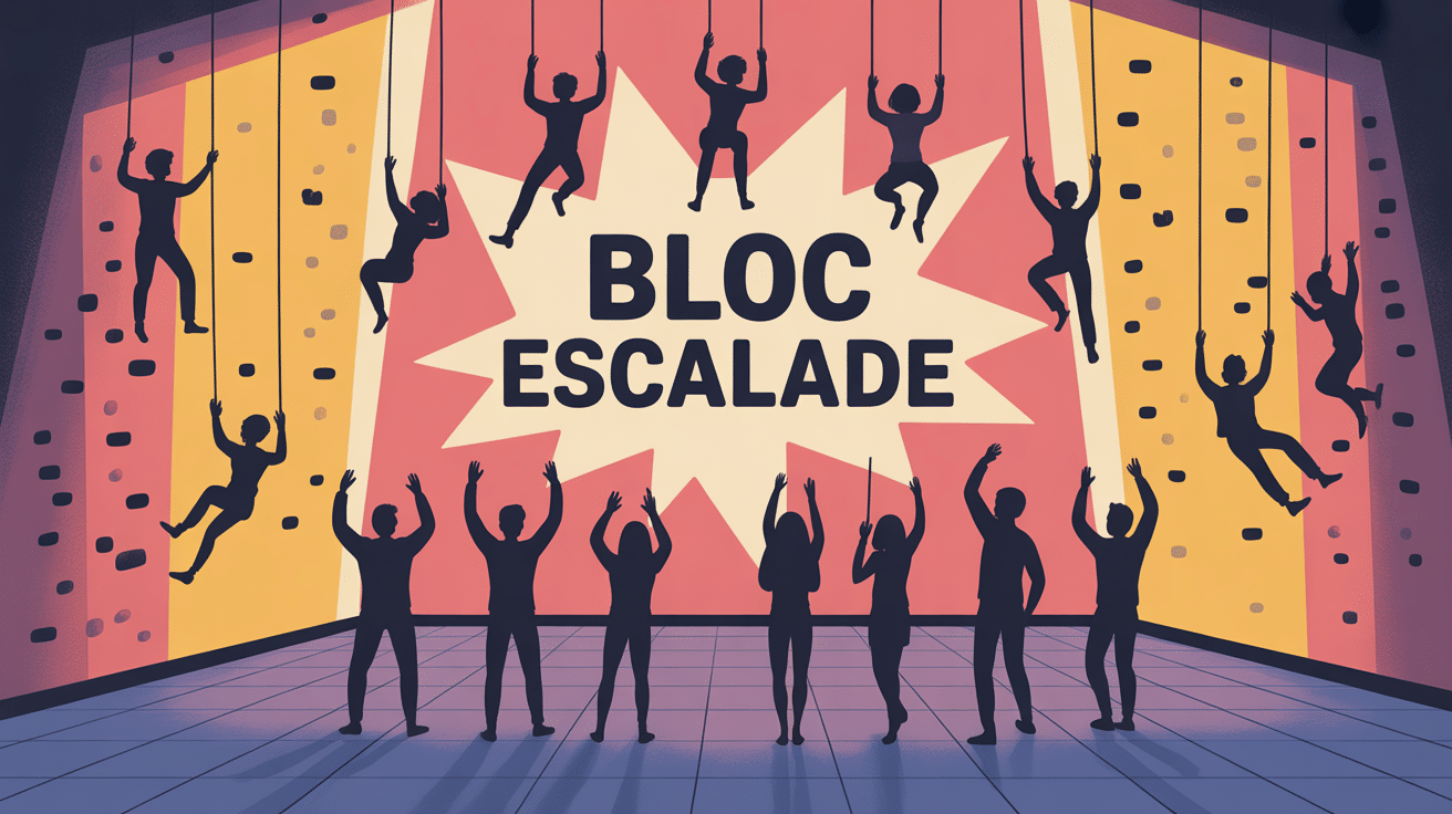 Escalada de la escena del bloque, sala animada, ambiente agradable