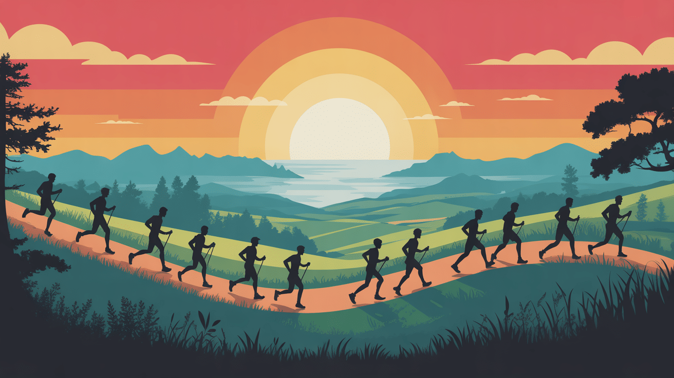 ligne d'arrivee trail Bretagne Ultra Trail lever du jour sentiers vallonnes