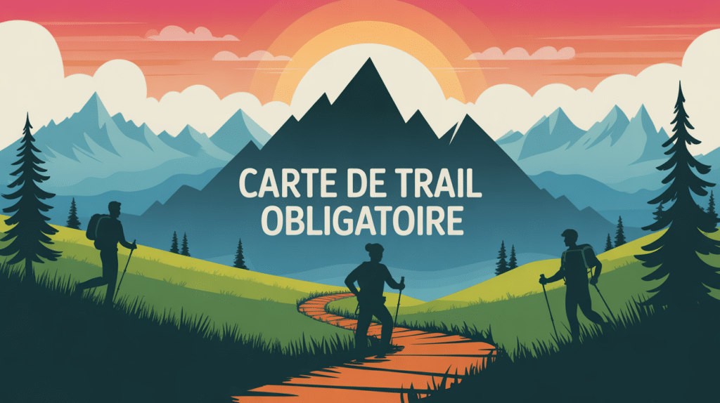 Panorama montagnes et coureurs carte de trail obligatoire