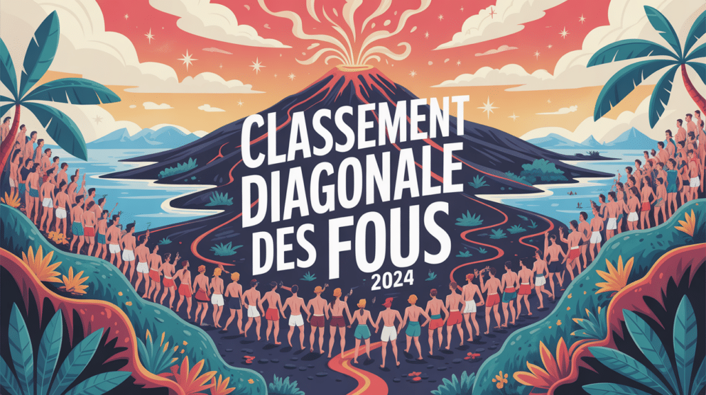 Image des sentiers volcaniques et foule coureurs, classement Diagonale des Fous 2024