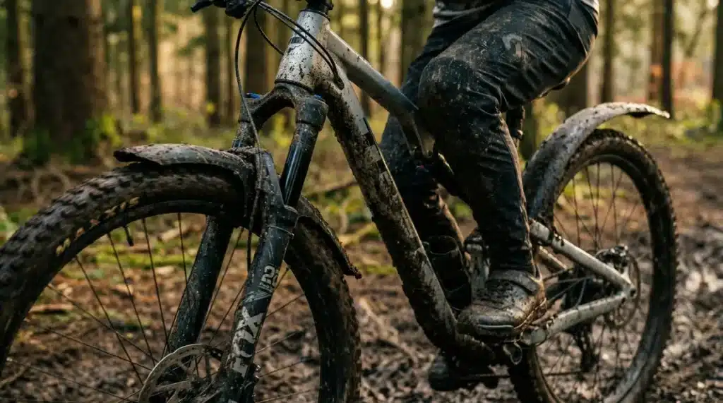 gros plan garde boue vtt avant arriere boue