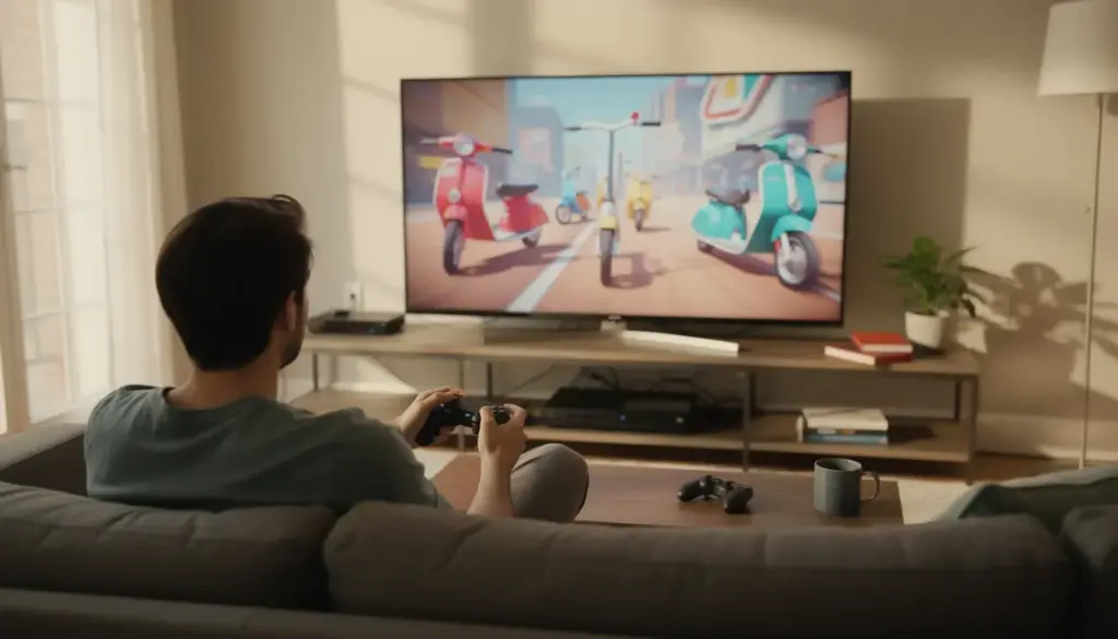 Personne joue jeux trottinette PS4 setup