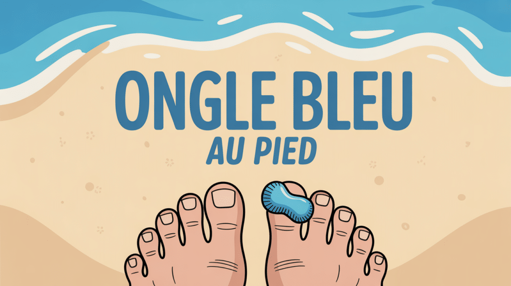 Illustration ongle bleu pied plage