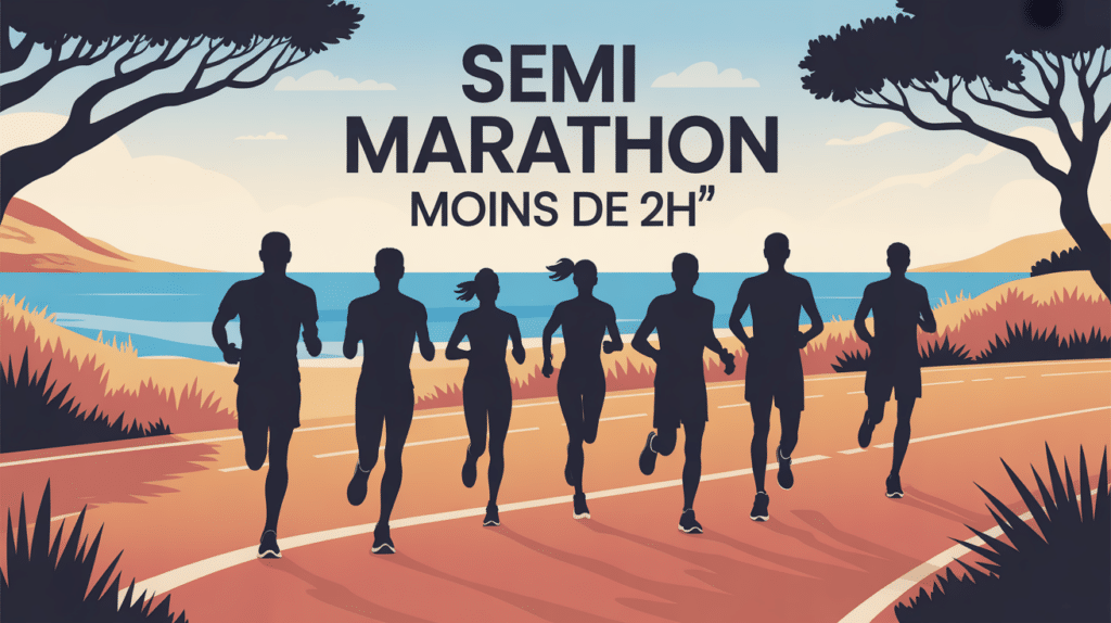 Coureurs sur route côtière semi marathon moins de 2h