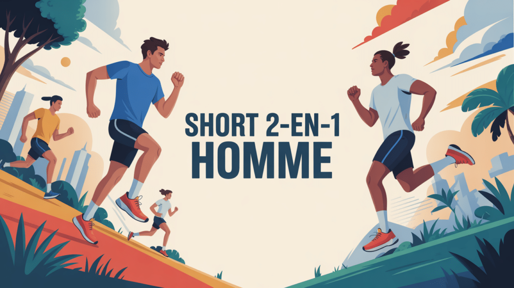 short 2 en 1 homme vue de face fond blanc silhouettes coureurs