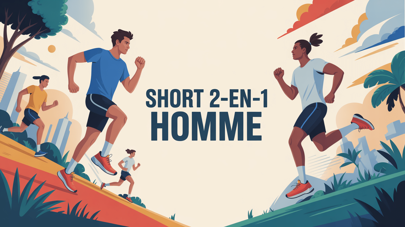 short 2 en 1 homme vue de face fond blanc silhouettes coureurs