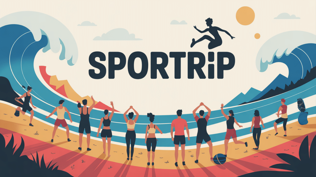 sportrip illustration groupe actif plage montagne convivialite
