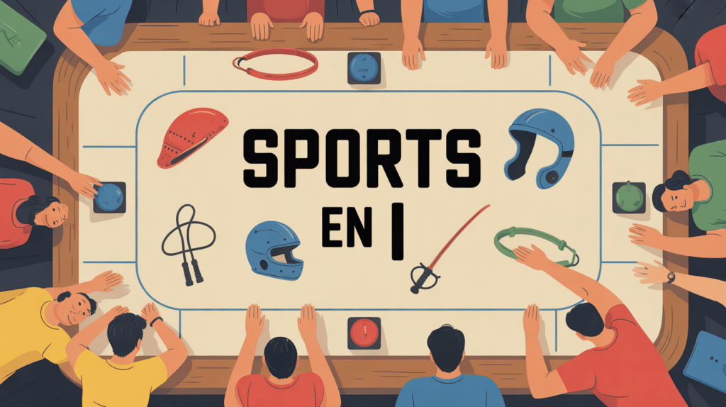 Table de jeu illustrant sports en I ambiance ludique