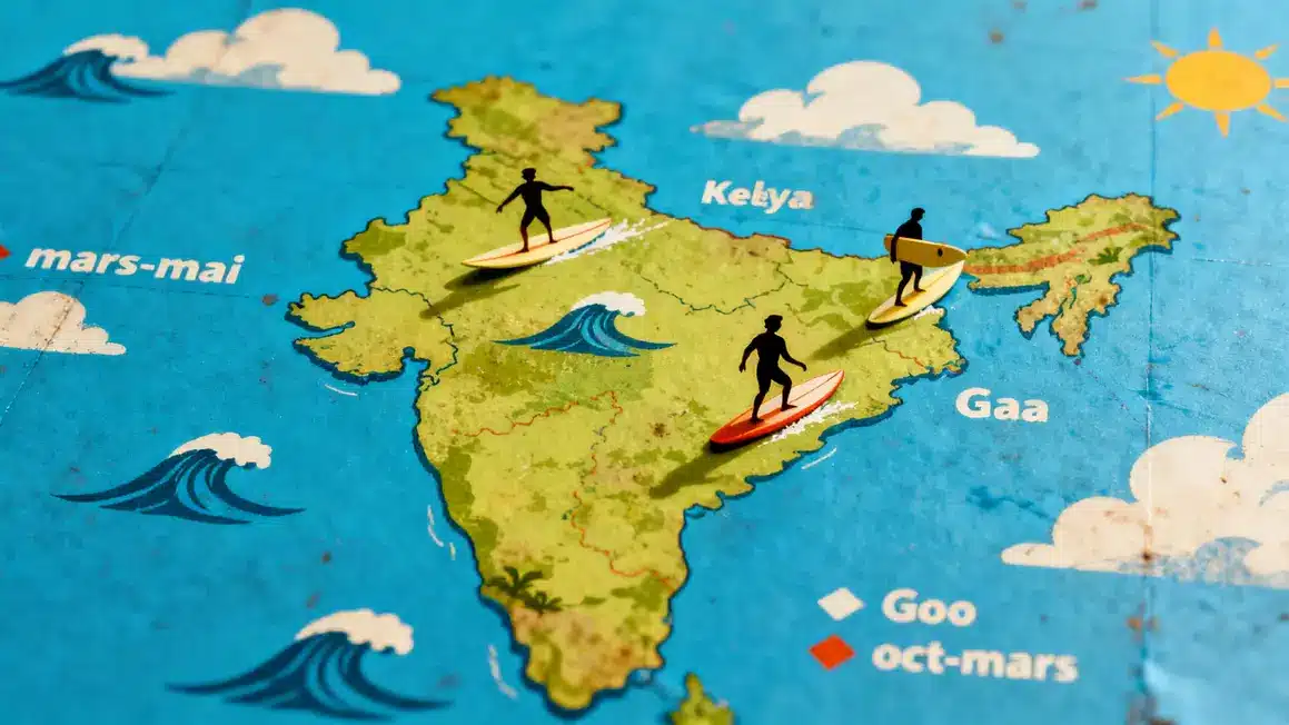 carte inde surf saison sur spots kerala et goa