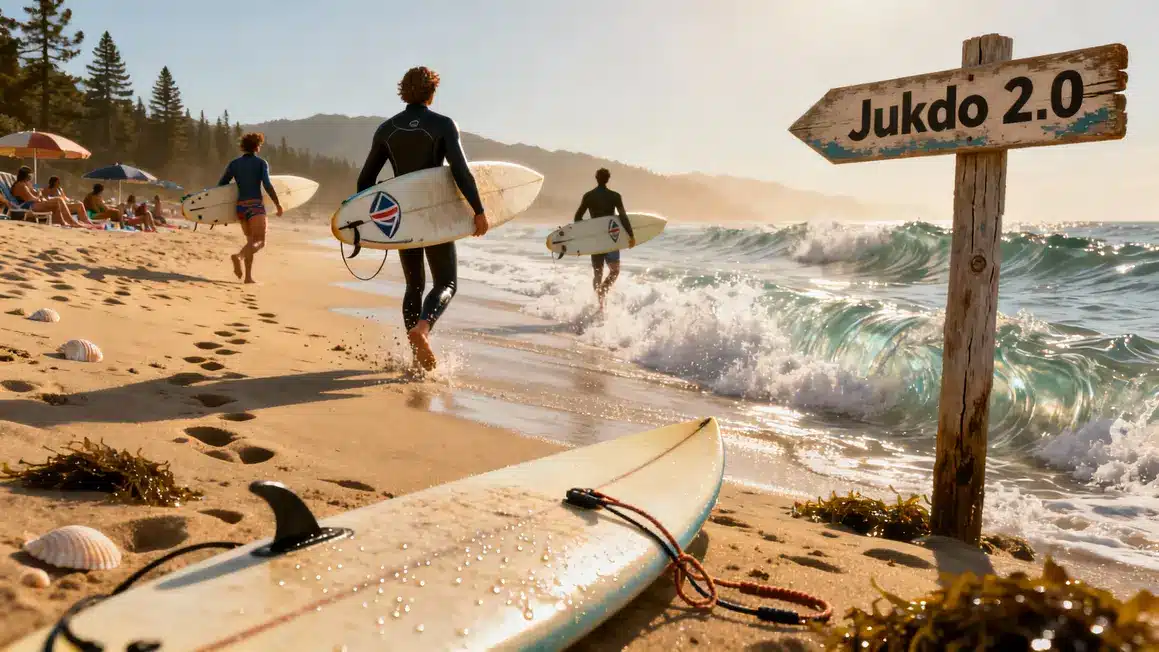 jukdo plage à yangyang avec surfeurs et vagues