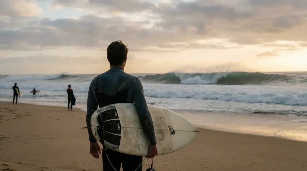 Surfeur scrutant l'ocean conditions surf plage