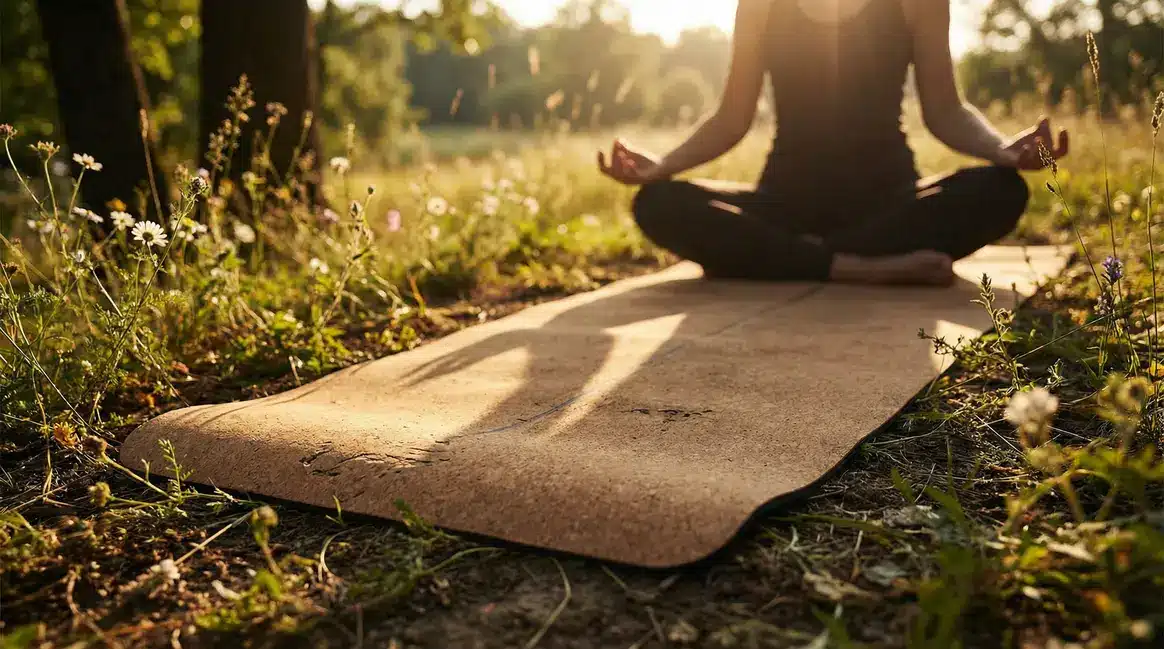 alfombra de yoga cork caucho Yogamatata flores al aire libre