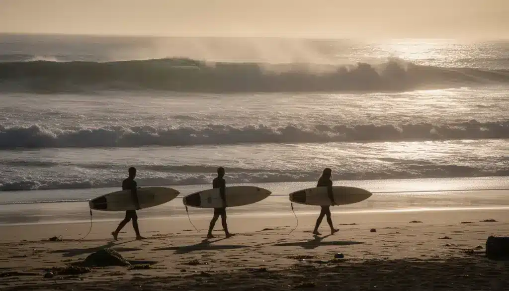 plage surf documentaire lever du soleil grandes vagues surfeurs