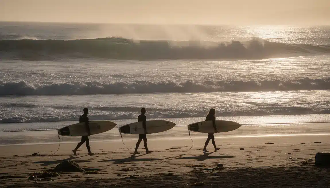 plage surf documentaire lever du soleil grandes vagues surfeurs