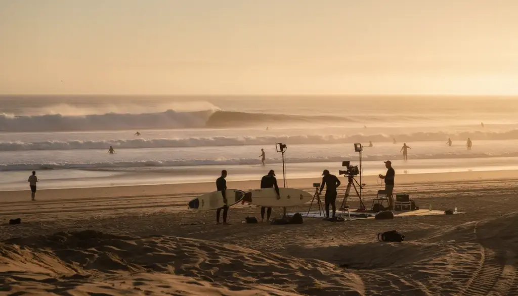 Panorama plage surf équipe technique sunrise