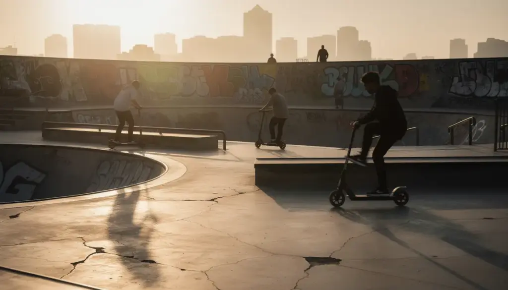 skatepark urbain trottinette freestyle ps4 silhouettes