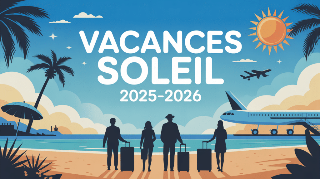Vacance au soleil silhouettes voyageurs plage