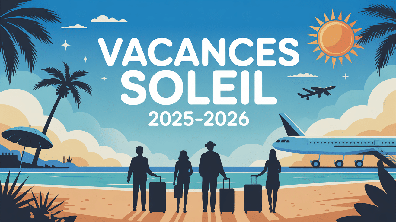 Vacance au soleil silhouettes voyageurs plage