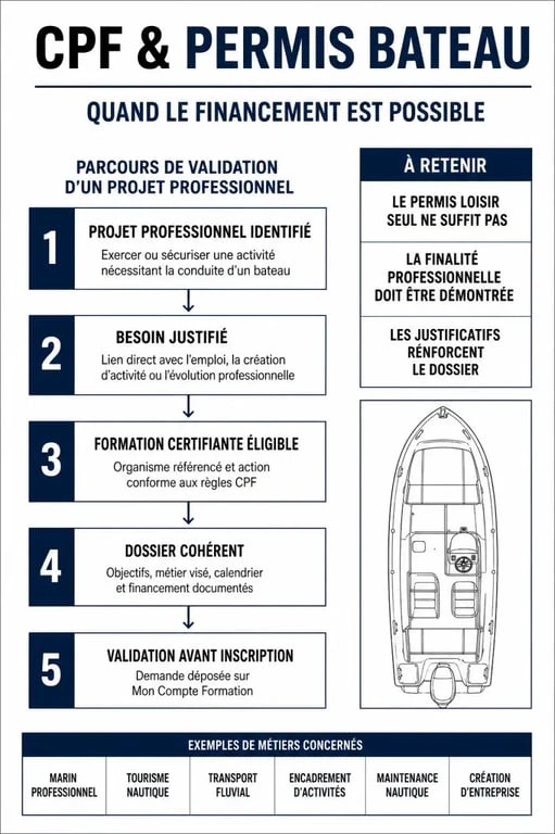 Infographie sur les conditions d'éligibilité du permis bateau au CPF