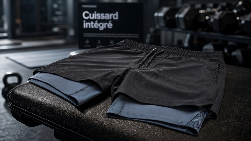 Short 2 en 1 homme avec cuissard intégré, poches et taille